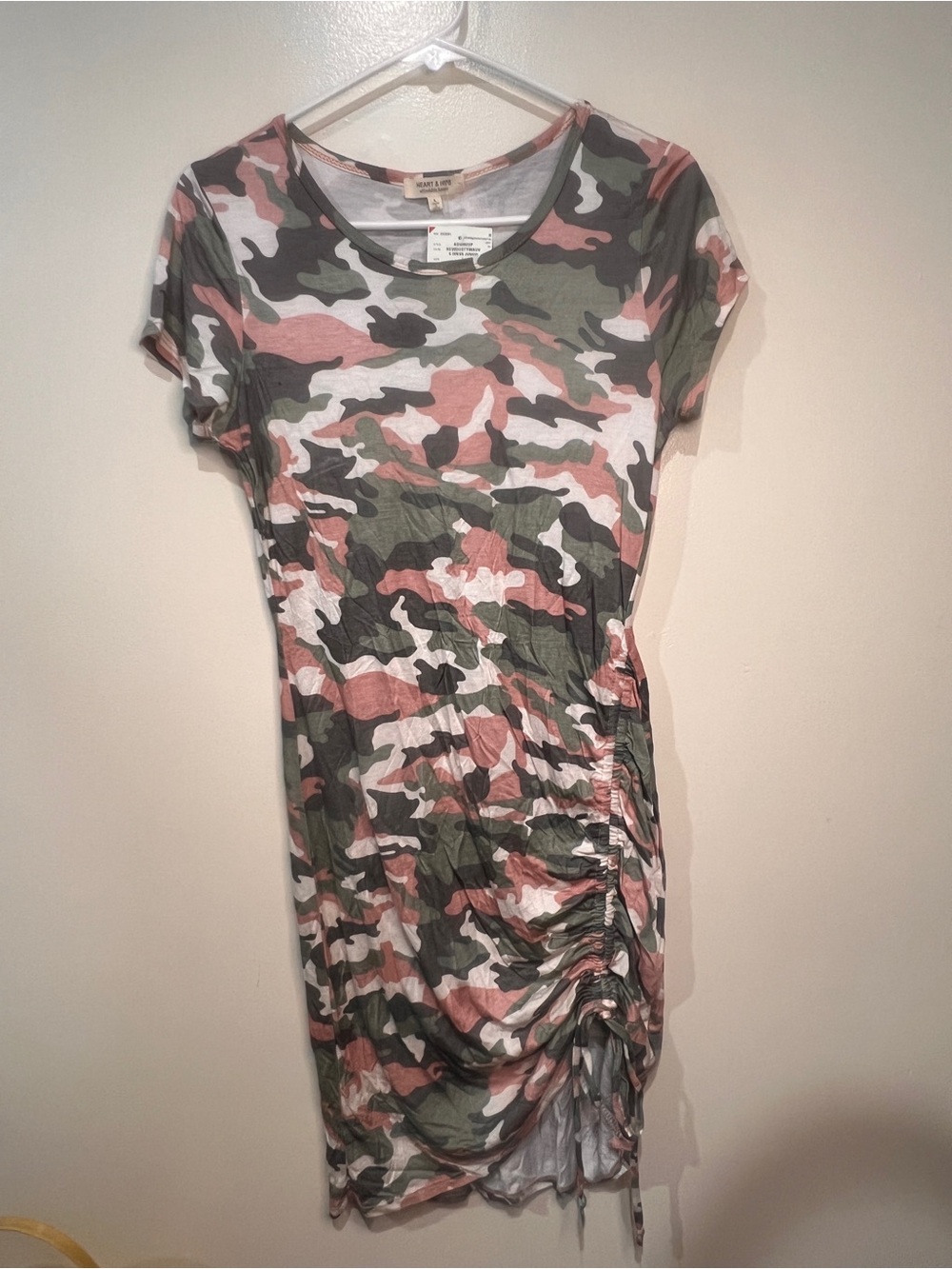 Heart & Hips Juniors L Pink Camo Ruched Drawstring Midi Dress NWT